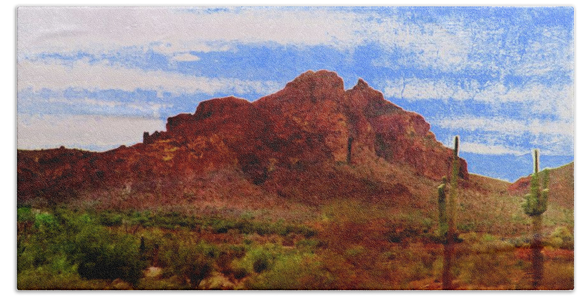 Digital Art Beach Towel featuring the photograph Red Mountain on the Move by Judy Kennedy