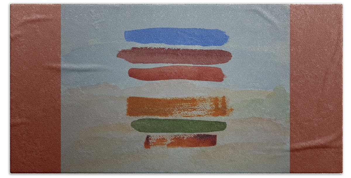 Watercolor Beach Towel featuring the painting Red Pueblo by John Klobucher
