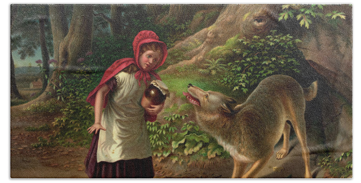 William Holbrook Beard Beach Towel featuring the painting Red-Ridinghood and the Wolf by William Holbrook Beard