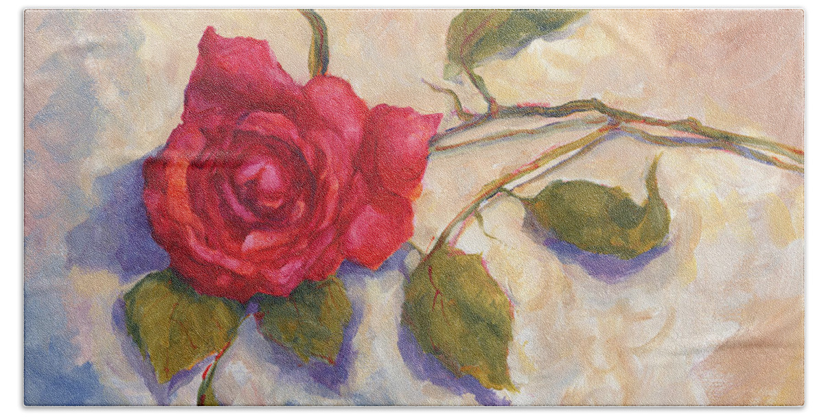 Rose Beach Towel featuring the painting Red Rose by Peggy Wilson