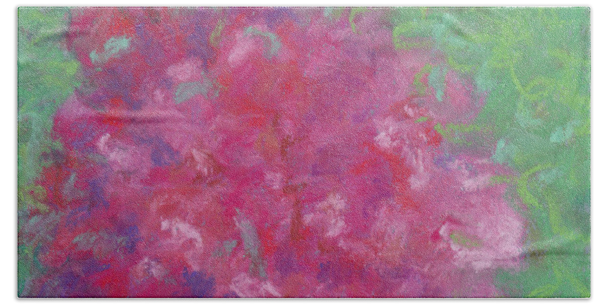 Roses Beach Towel featuring the pastel Red Roses at the Pond 2 by Anne Katzeff