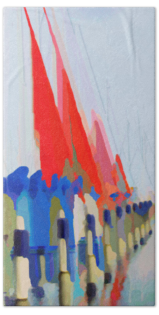 Sail Boats Beach Towel featuring the photograph Red Sails in the Sunset by Luc Van de Steeg