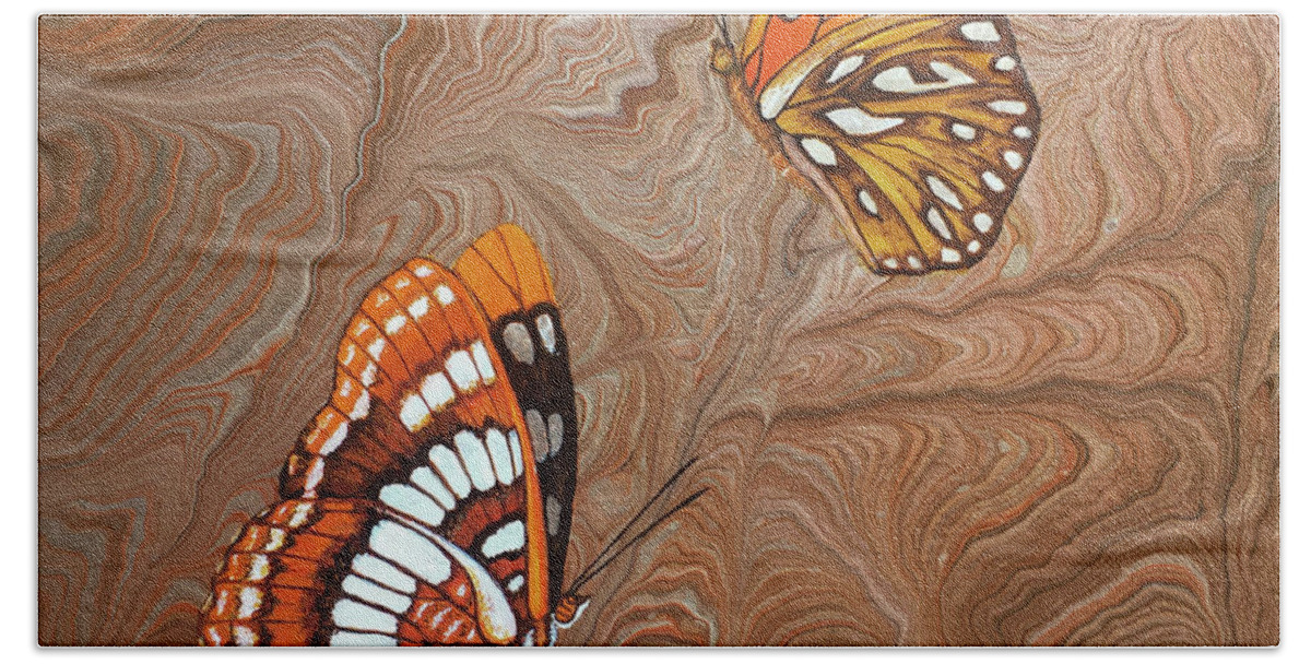 California Butterflies Beach Towel featuring the painting Red Sandstone and CA Butterflies by Lucy Arnold