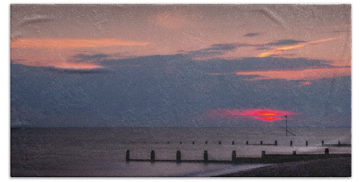 Landscape Beach Towel featuring the photograph Red sky at Selsey by Chris Boulton