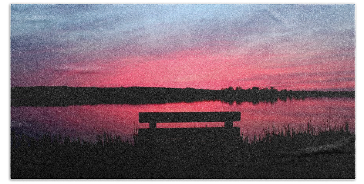 Sunset Beach Towel featuring the photograph Red Sky Sunset by Mary Walchuck