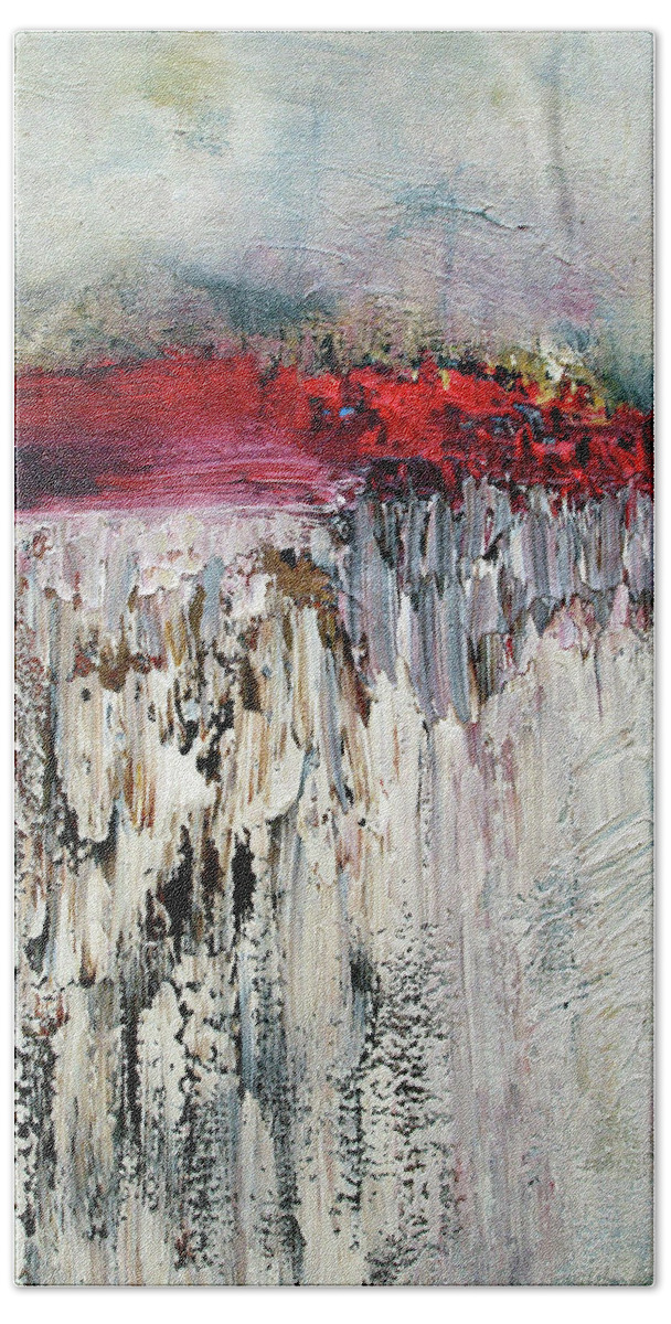 Abstract Beach Towel featuring the painting Red Two by Jim Stallings