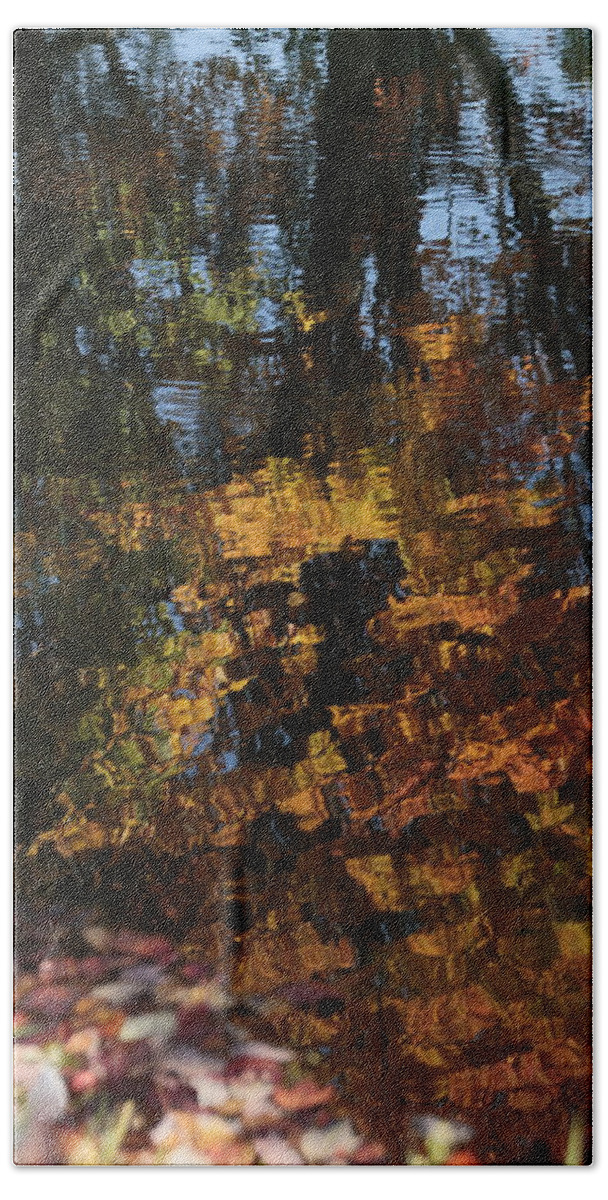 Reflection Beach Towel featuring the photograph Reflection of Autumn Trees in Water by Valerie Collins