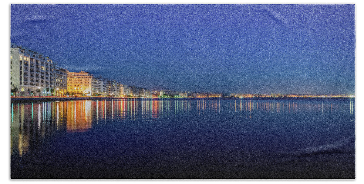 Thessaloniki Beach Towel featuring the photograph Reflection of Thessaloniki city centre by Alexios Ntounas