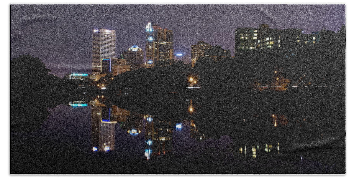 Milwaukee Beach Towel featuring the photograph Reflections of the NIght by Deb Beausoleil