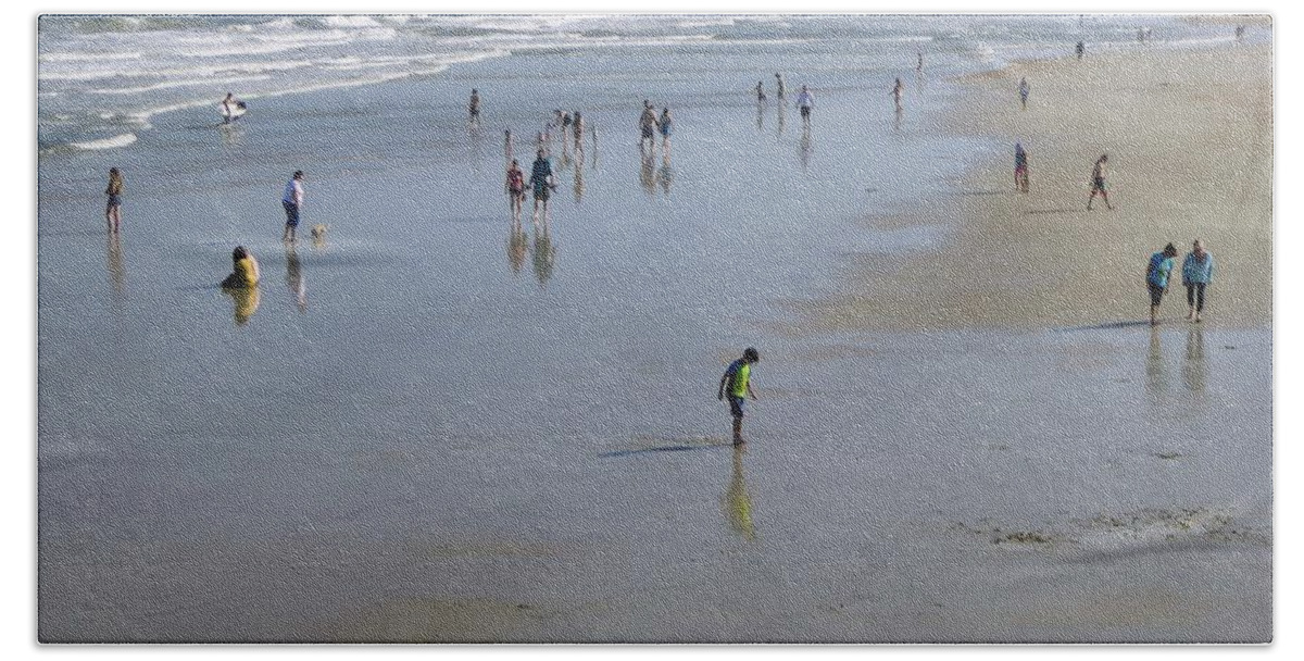  Beach Towel featuring the photograph Reflections on the Beach by Neema Lakin-Dainow