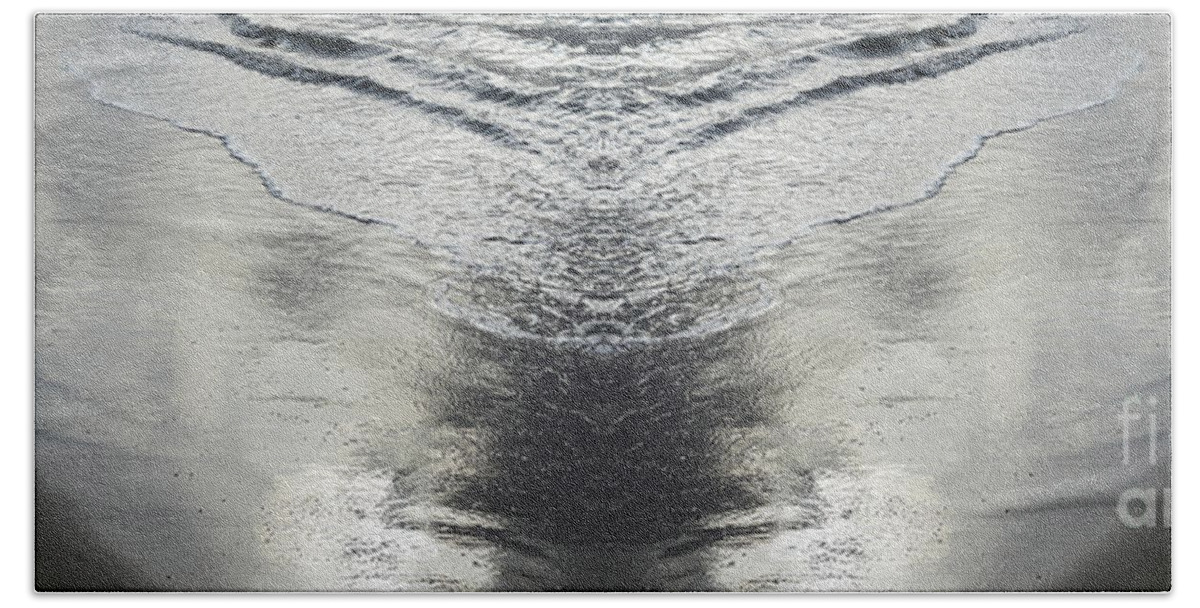 Sea Water Beach Towel featuring the digital art Reflections on the beach, sea water meets symmetry by Adriana Mueller