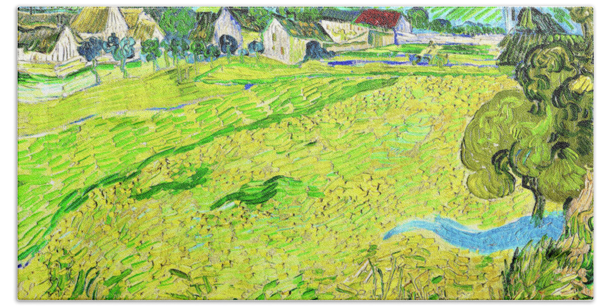 Wingsdomain Beach Towel featuring the painting Remastered Art Les Vessenots in Auvers by Vincent Van Gogh 20230417 by Vincent Van-Gogh