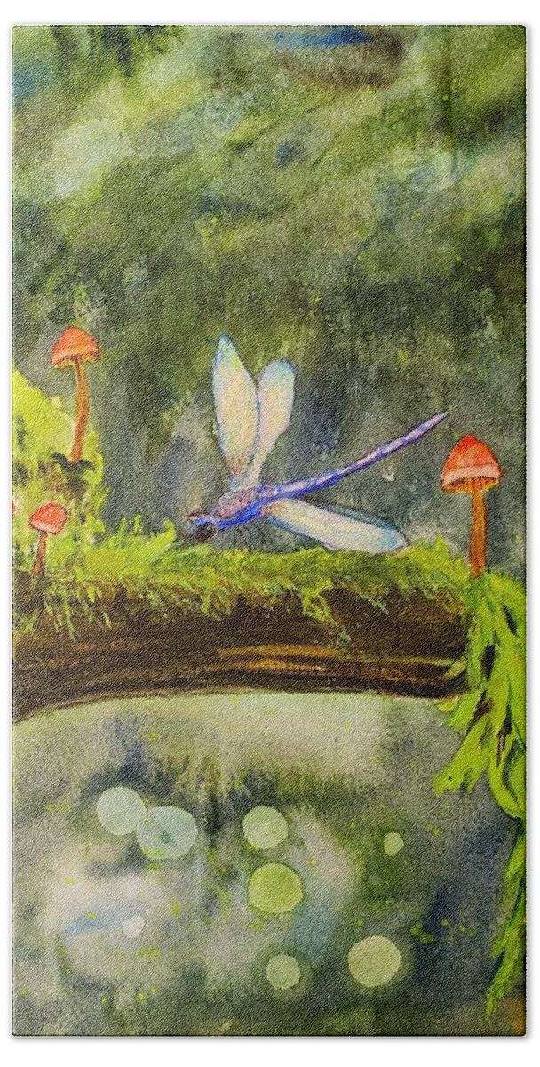 Watercolor Dragonfly Beach Towel featuring the painting Rest stop by Deahn Benware