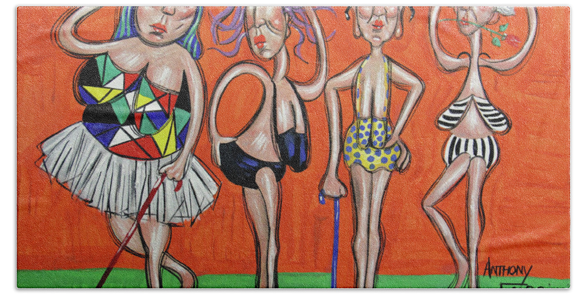 Swimsuit Models Beach Towel featuring the painting Retired Swimsuit Models by Anthony Falbo