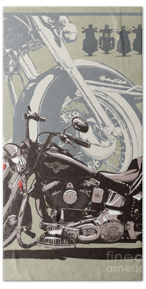 Harley Davidson Poster Beach Towel featuring the painting Retro Harley Poster by Sassan Filsoof
