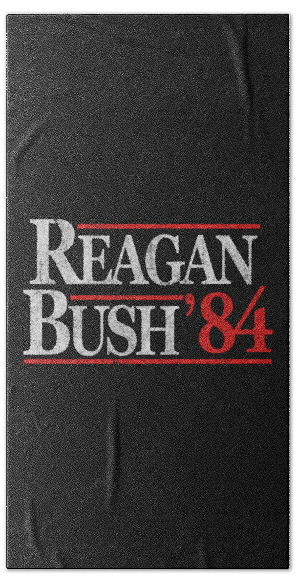 Funny Beach Towel featuring the digital art Retro Reagan Bush 1984 by Flippin Sweet Gear