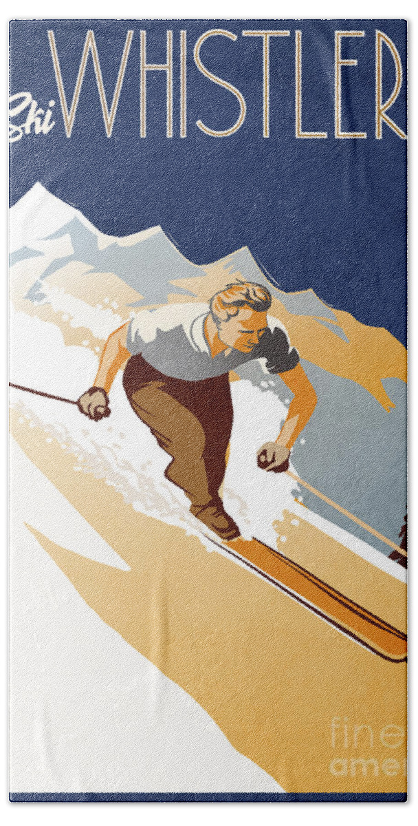 Travel Poster Beach Sheet featuring the painting Retro vintage Ski Whistler Poster by Sassan Filsoof