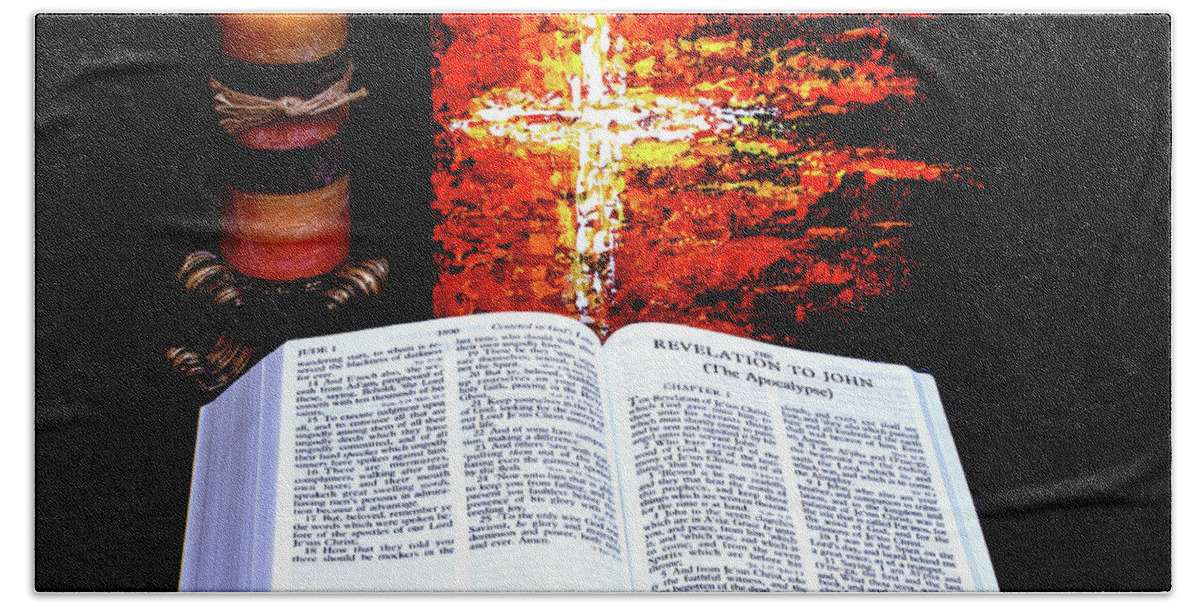 Bible Beach Towel featuring the photograph Revelations and Fiery Cross by Pattie Calfy