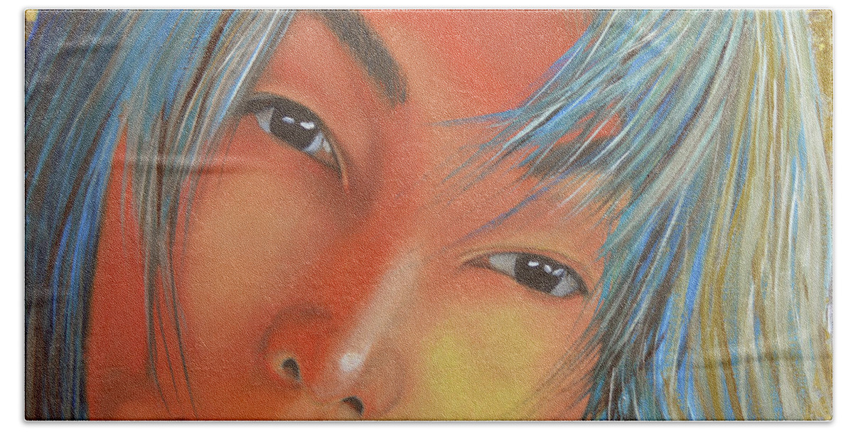 Blue Hair Beach Towel featuring the painting Reveries by Thu Nguyen
