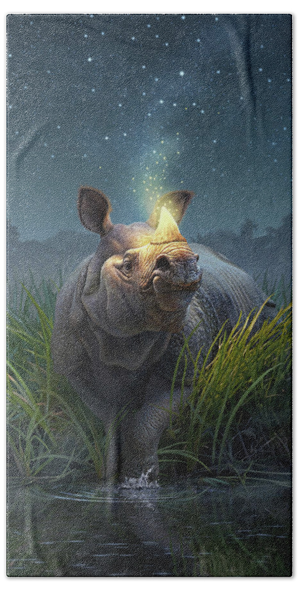 Rhino Beach Towel featuring the digital art Rhinoceros Unicornis by Jerry LoFaro