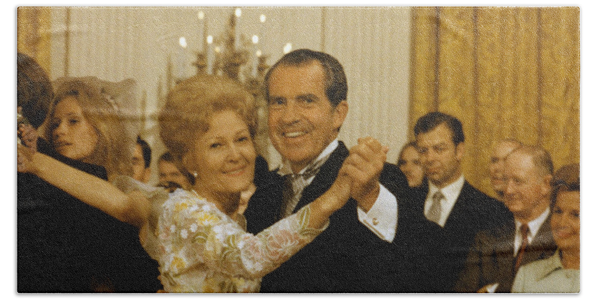 President Nixon Beach Towel featuring the photograph Richard and Pat Nixon Dancing At The White House - 1971 by War Is Hell Store
