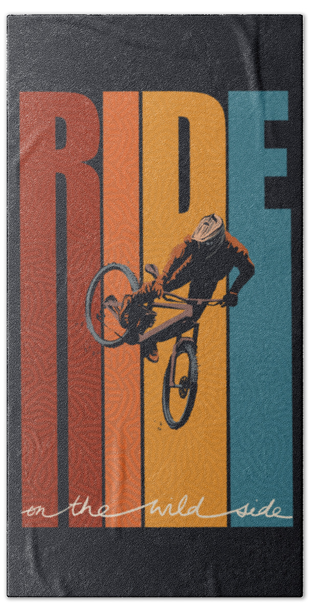 Ride On The Wild Side Beach Towel featuring the painting Ride On The Wild Side Retro Mountain BIke by Sassan Filsoof