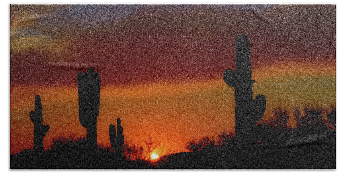 Sunset In The Sonoran Reserve Beach Towel featuring the photograph Riders View by Jake Walker
