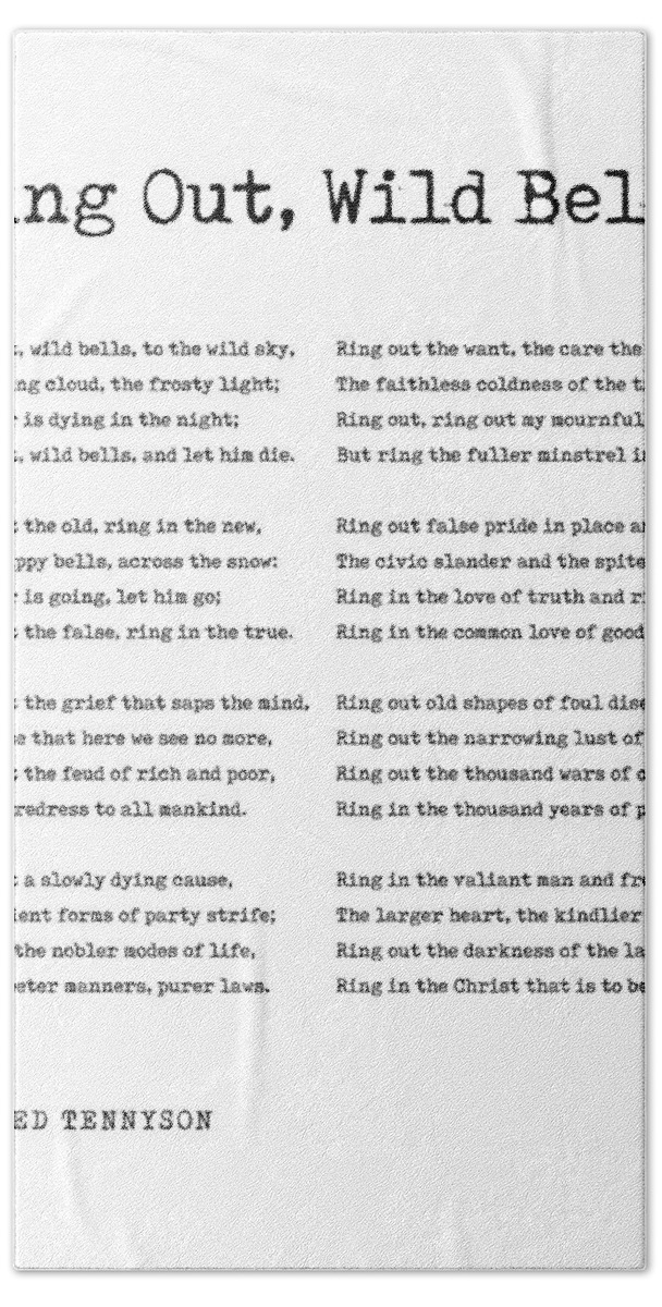 Ring Out, Wild Bells - Alfred, Lord Tennyson Poem - Literature - Typography  Print 3 - Vintage Bath Towel by Studio Grafiikka - Studio Grafiikka -  Artist Website