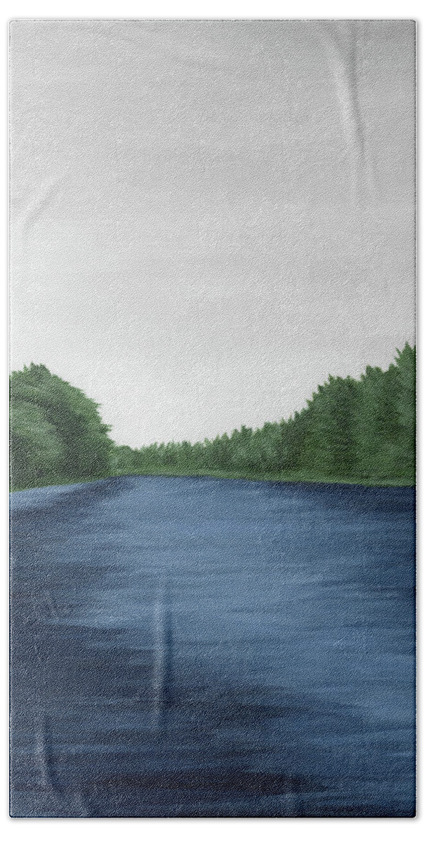 Navy Blue Beach Towel featuring the painting River Bend I by Rachel Elise