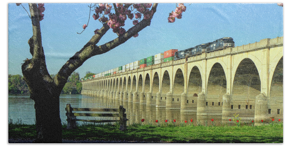 Train Beach Towel featuring the photograph River Crossing by Geoff Crego