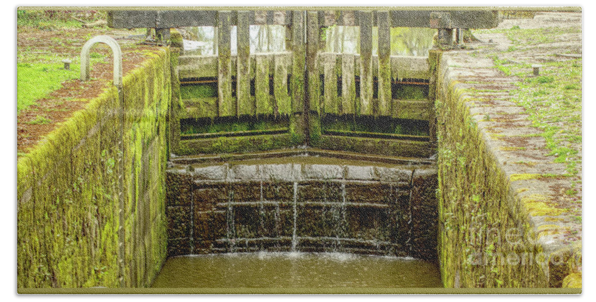Digital Art Beach Towel featuring the photograph River lock gates-Chadderton Hall Park-Manchester UK by Pics By Tony