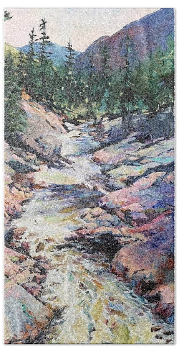 Water Beach Towel featuring the painting River by Sheila Romard