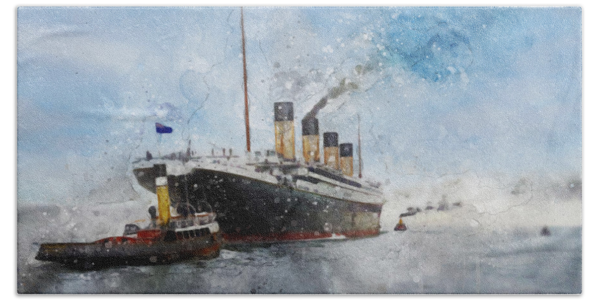 Steamer Beach Towel featuring the digital art R.M.S. Titanic by Geir Rosset