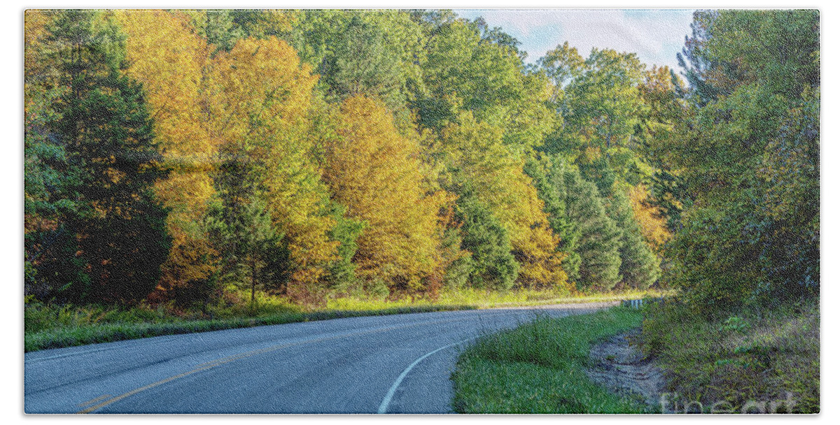 Ozarks Beach Towel featuring the photograph Road Through Mark Twain National Forest by Jennifer White