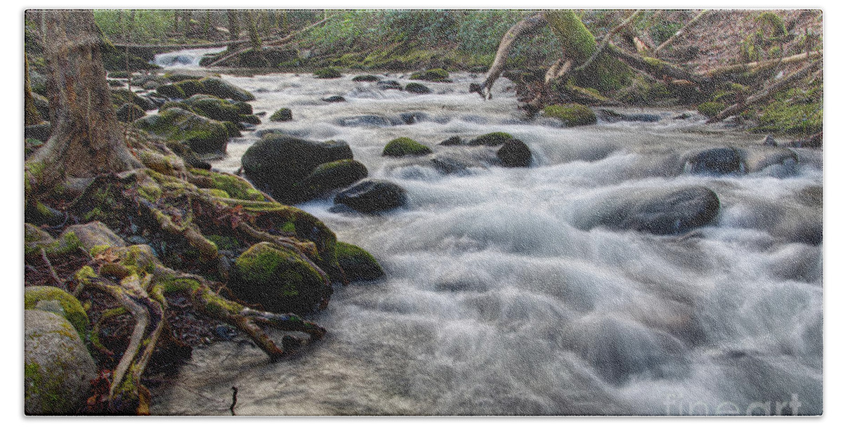Smoky Mountains Beach Towel featuring the photograph Roadside Creek 2 by Phil Perkins