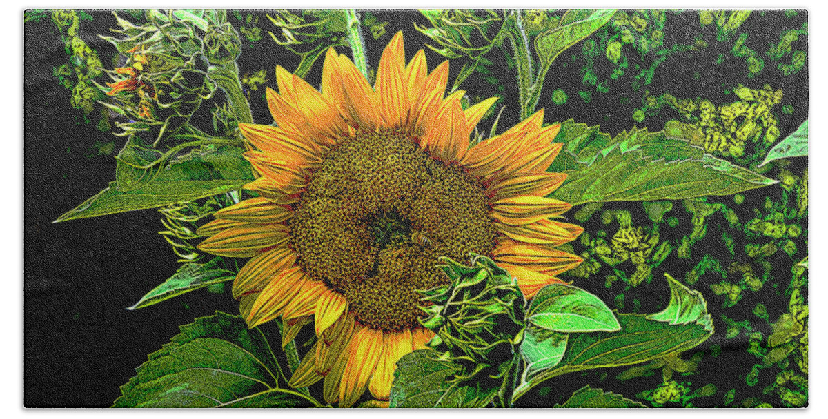 Sunflower Beach Towel featuring the digital art Roaming the Sunflower by SnapHappy Photos