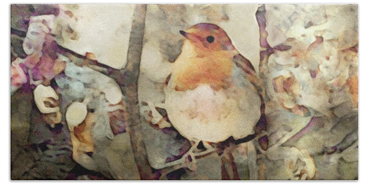 Robin In A Tree Beach Towel featuring the digital art Robin Song of Spring by Susan Maxwell Schmidt