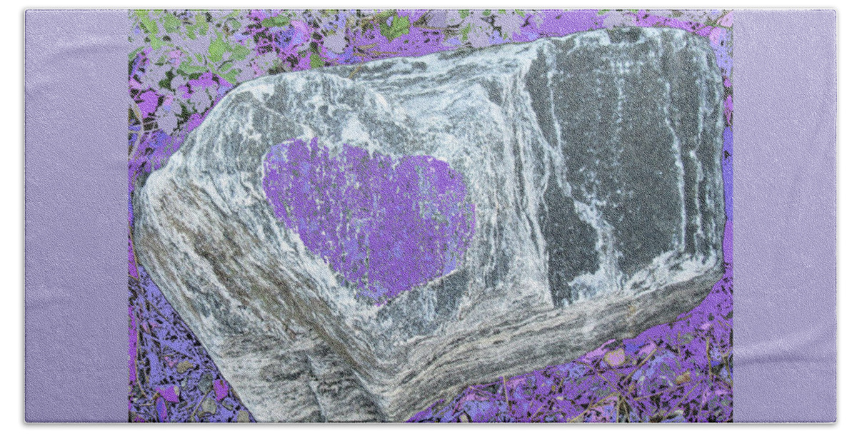 Rock Beach Towel featuring the digital art Rock Art Heart Abstract by Mars Besso