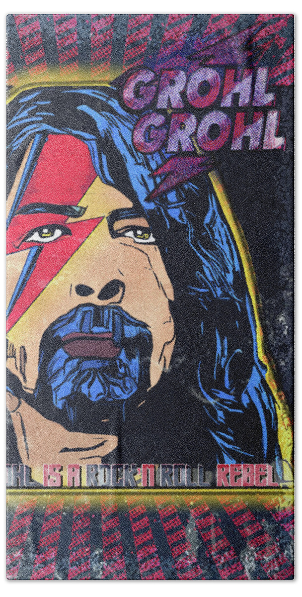 Dave Grohl Beach Towel featuring the digital art Rock n Roll Rebel by Christina Rick