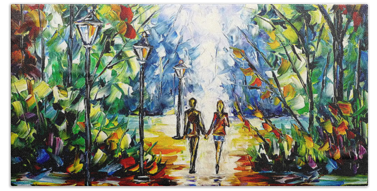 Colorful Park Beach Towel featuring the painting Romantic Day by Mirek Kuzniar