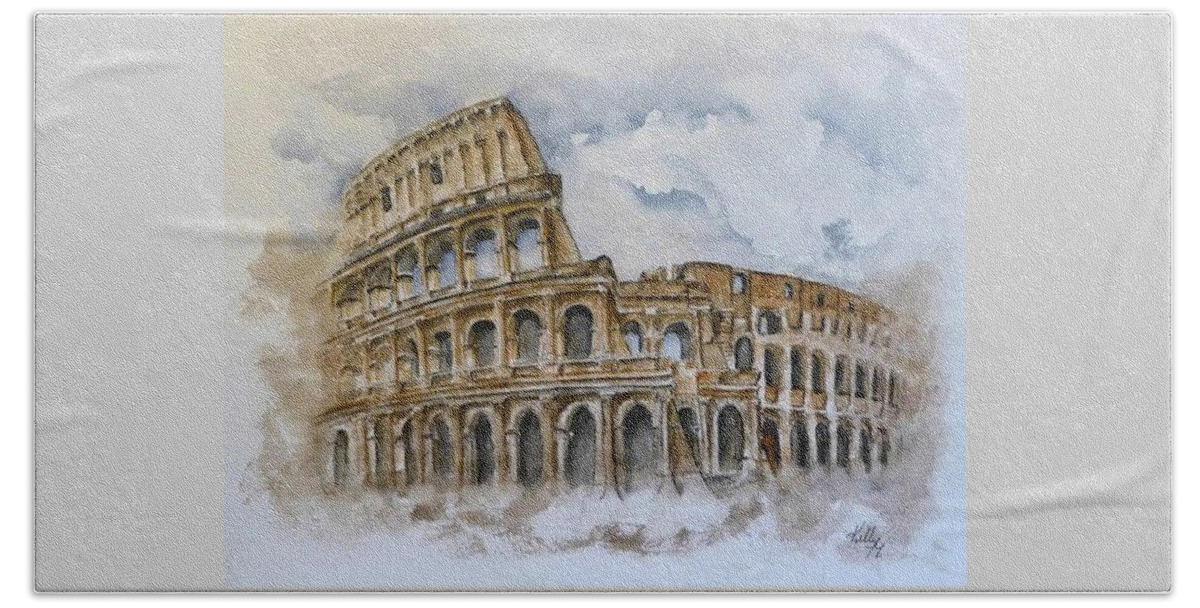 Colosseum Beach Towel featuring the painting Rome's Colosseum by Kelly Mills