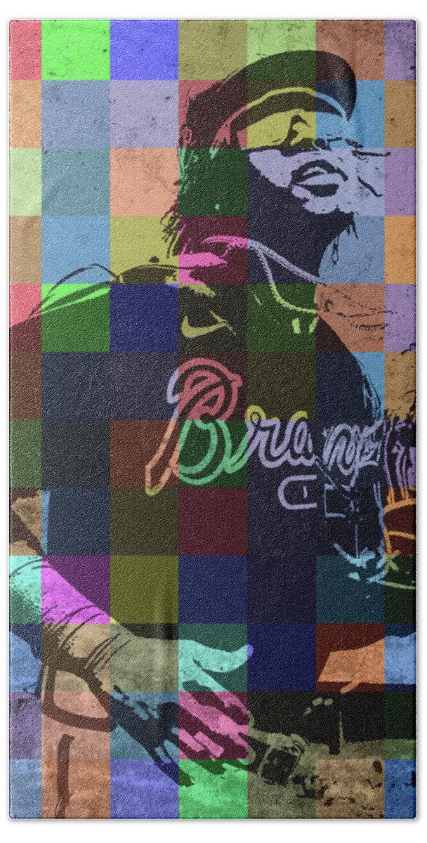 Ronald Acuna Beach Towel featuring the mixed media Ronald Acuna Jr Baseball Player Patchwork Portrait by Design Turnpike