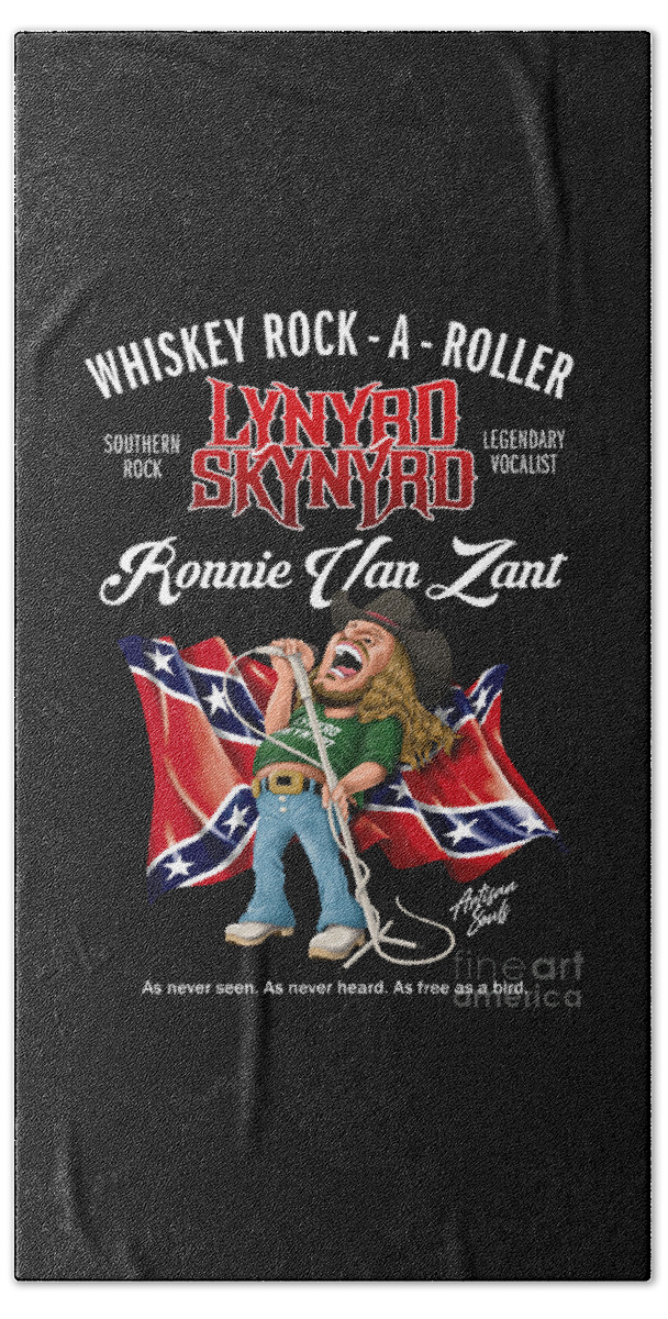 Ronnie Van Zant Beach Towel featuring the digital art Ronnie Van Zant Caricature Poster by Tens Graphy