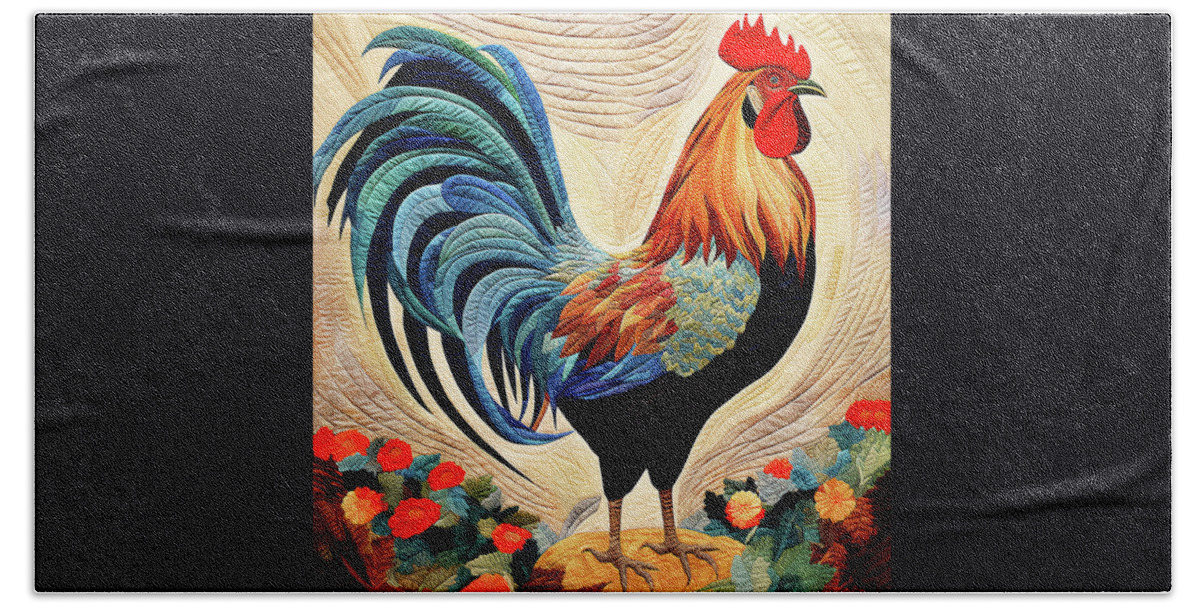 Rooster Beach Towel featuring the digital art Rooster - King of the Barnyard by Peggy Collins