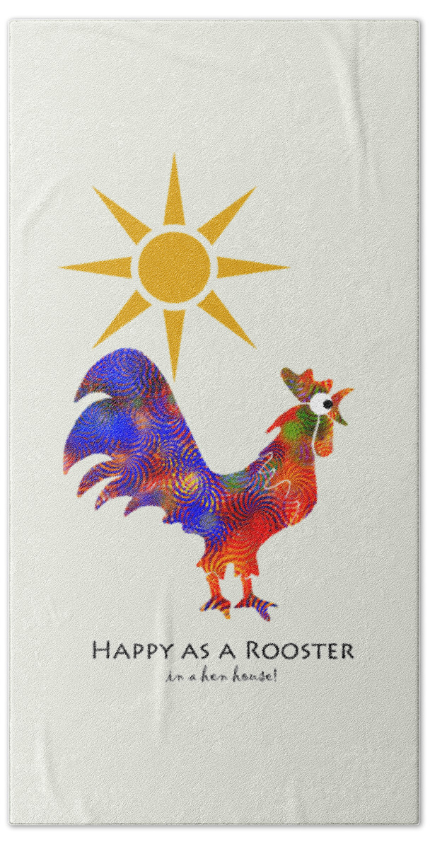 Rooster Beach Towel featuring the mixed media Rooster Pattern Art by Christina Rollo