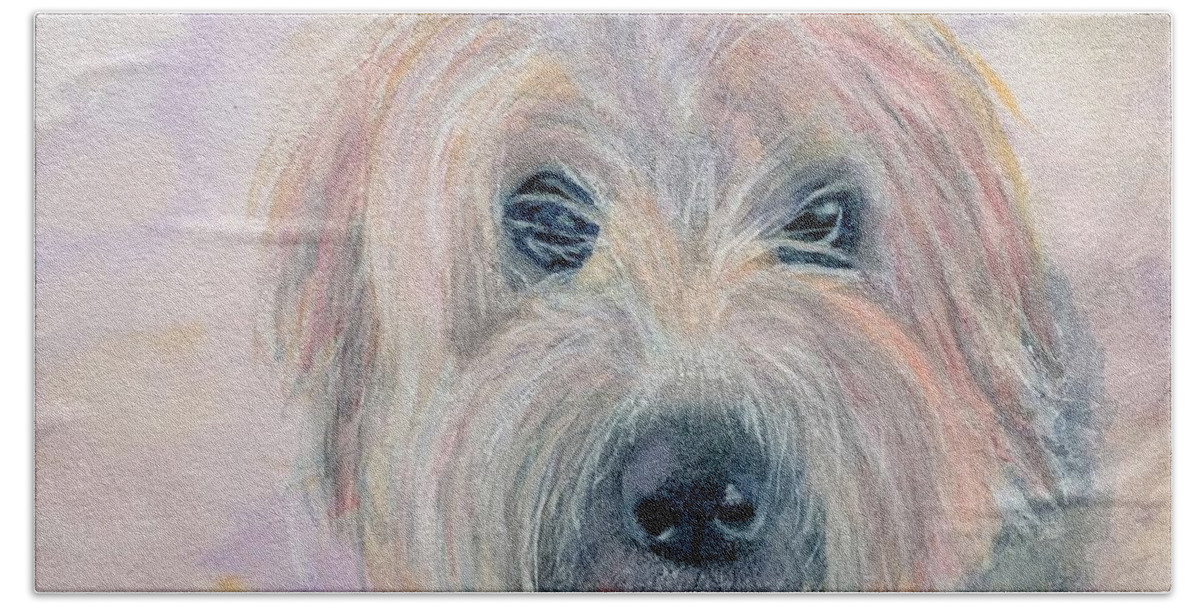 Soft-coated Wheaten Terrier Beach Towel featuring the painting Rory by Sue Carmony
