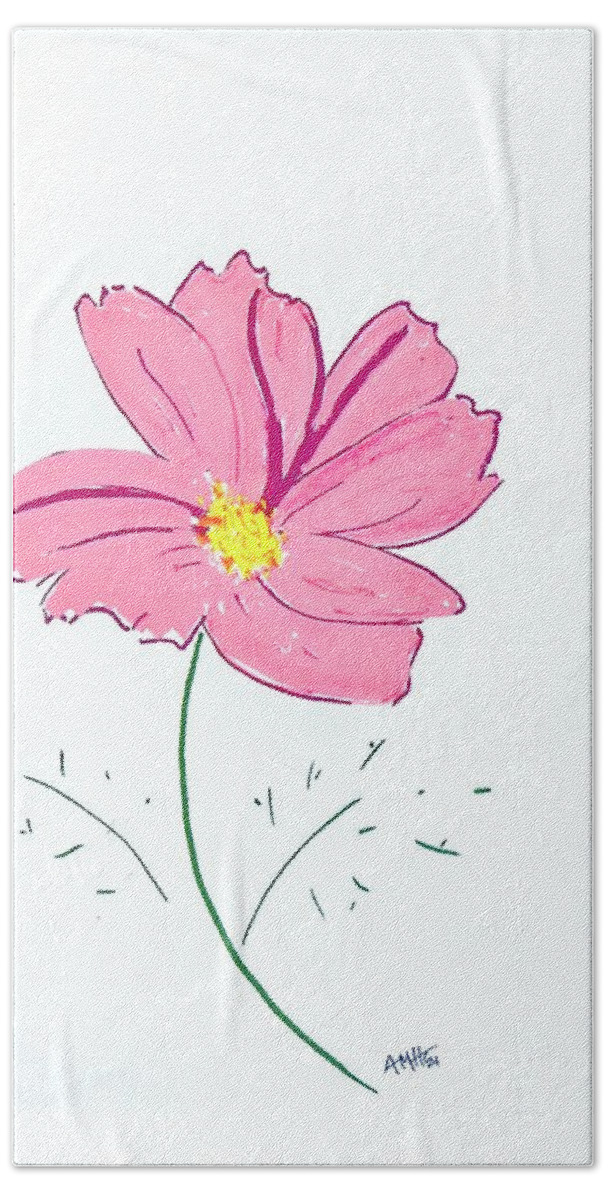 Cosmos Flower Beach Towel featuring the painting Rose Cosmos by Alida M Haslett