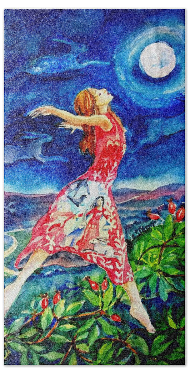 Rosehip Beach Sheet featuring the painting Rosehip Dancer by Trudi Doyle