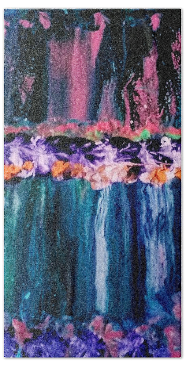 Waterfall Beach Towel featuring the painting Roses And Waterfalls by Anna Adams