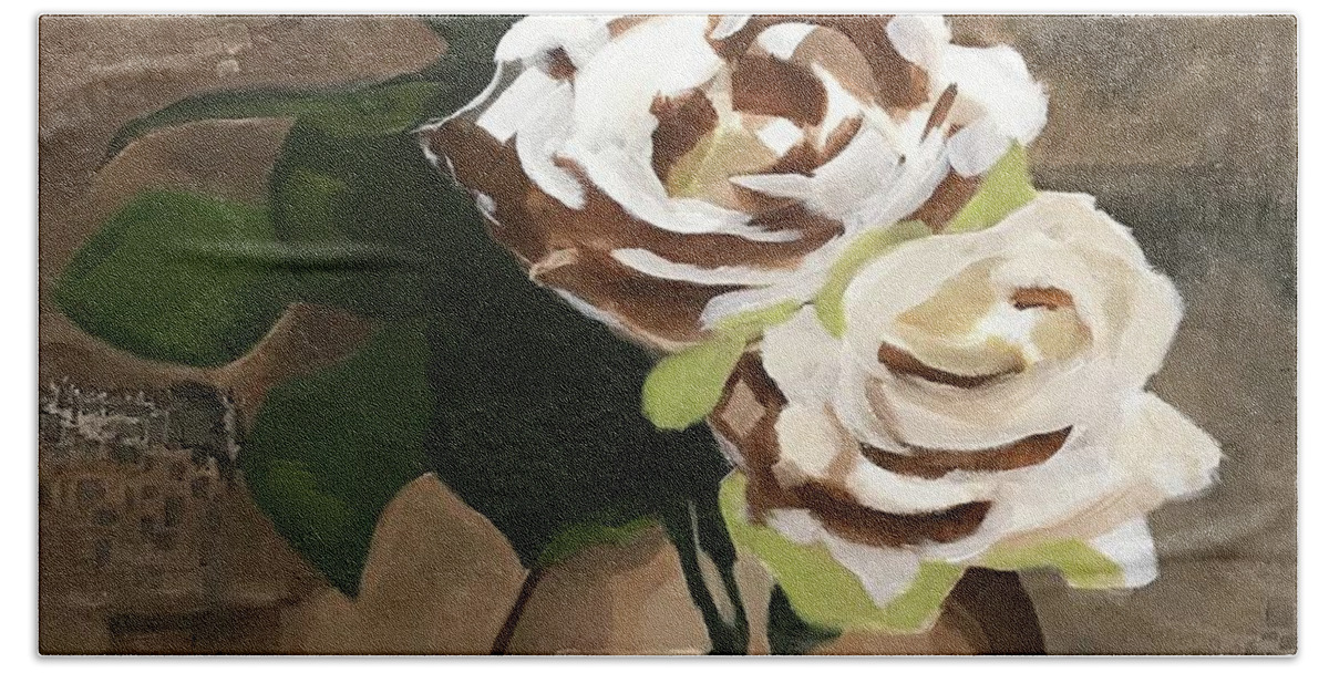 Acrylics Beach Towel featuring the painting Roses by Theresa Honeycheck